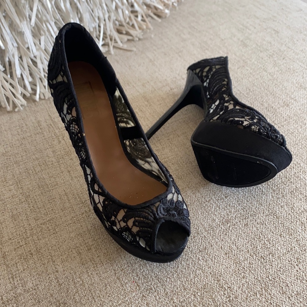 🪞NEW stunning black nude lace open toe heels in size 6 - Picture 7 of 17